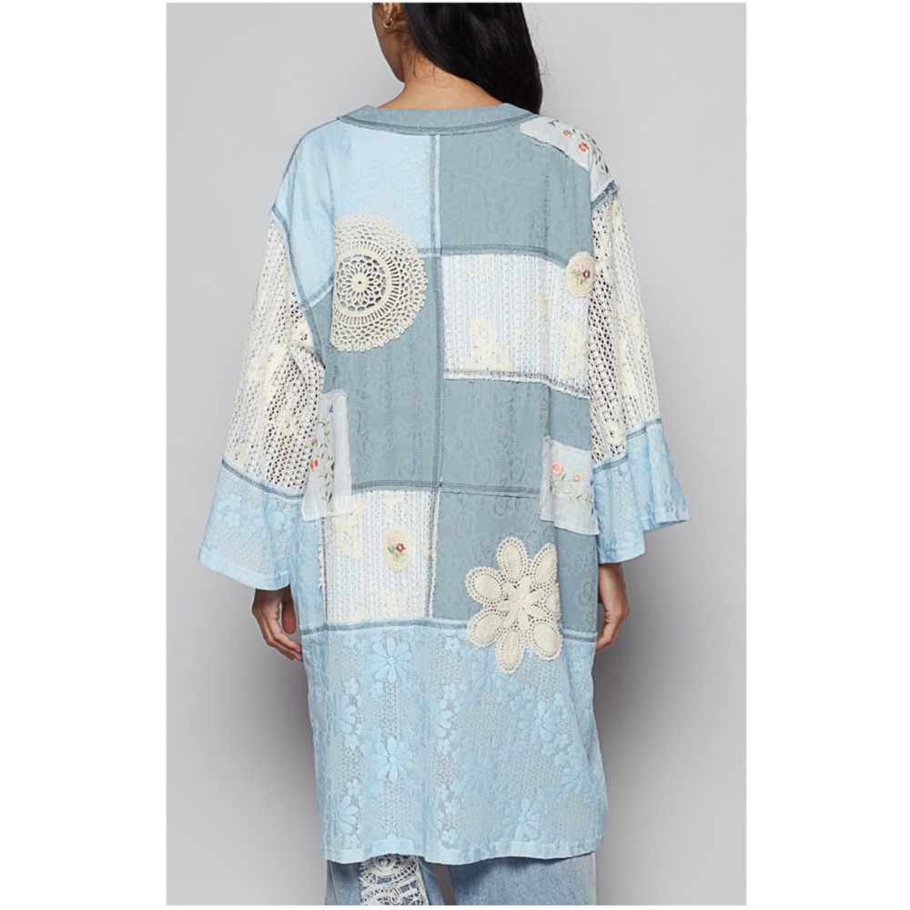 Patchwork Blue and Cream Women's Sweater